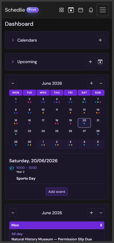 Schedlie dashboard on a phone